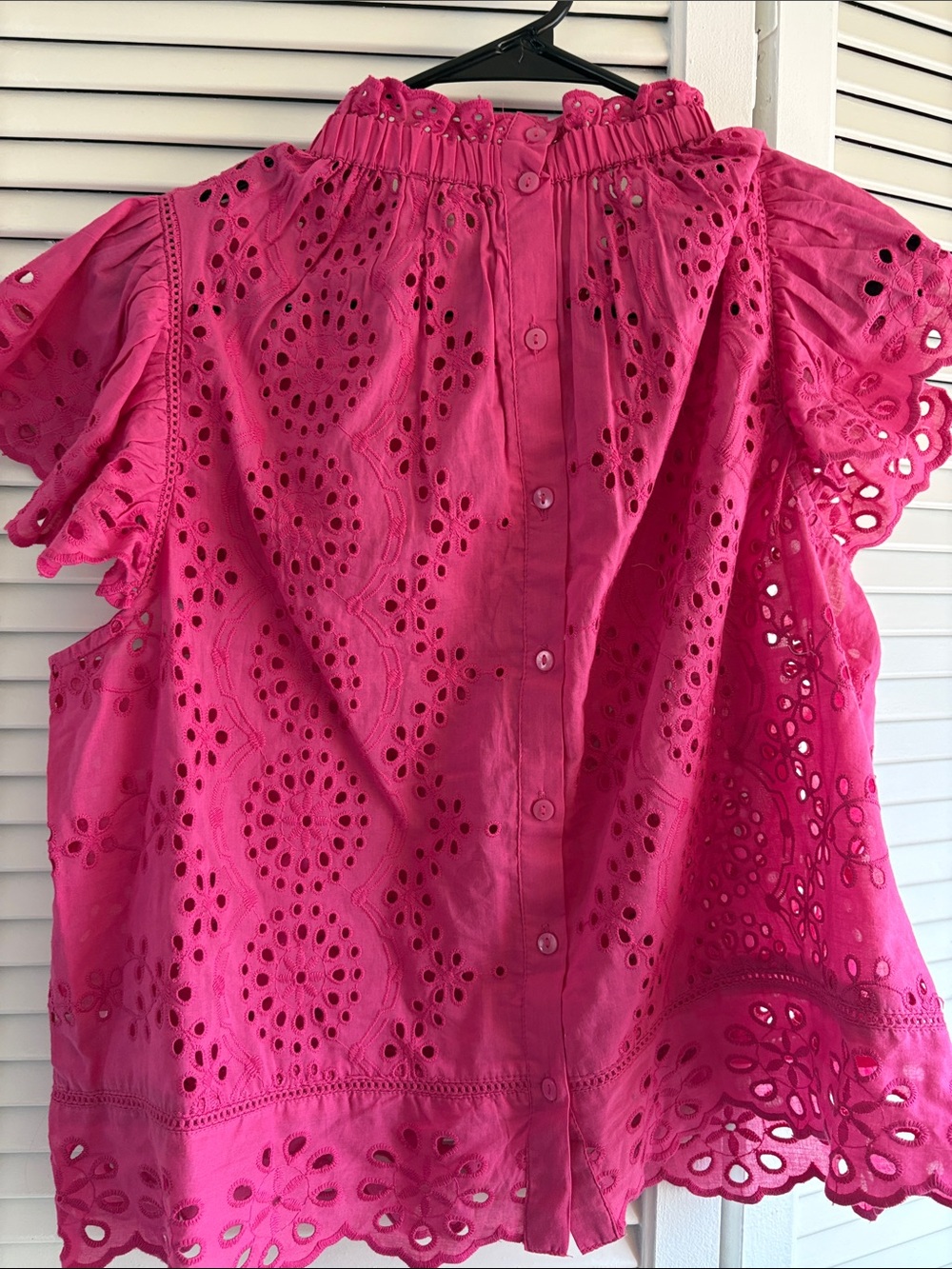 Women’s' Hot Pink Eyelet Flutter Sleeve Top - Picture 3 of 3